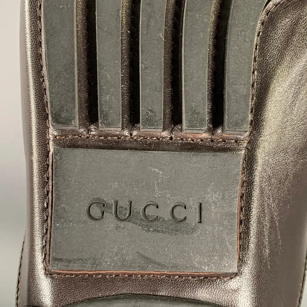 GUCCI Size 9.5 Tan Brown Monogram Leather Drivers Loafers